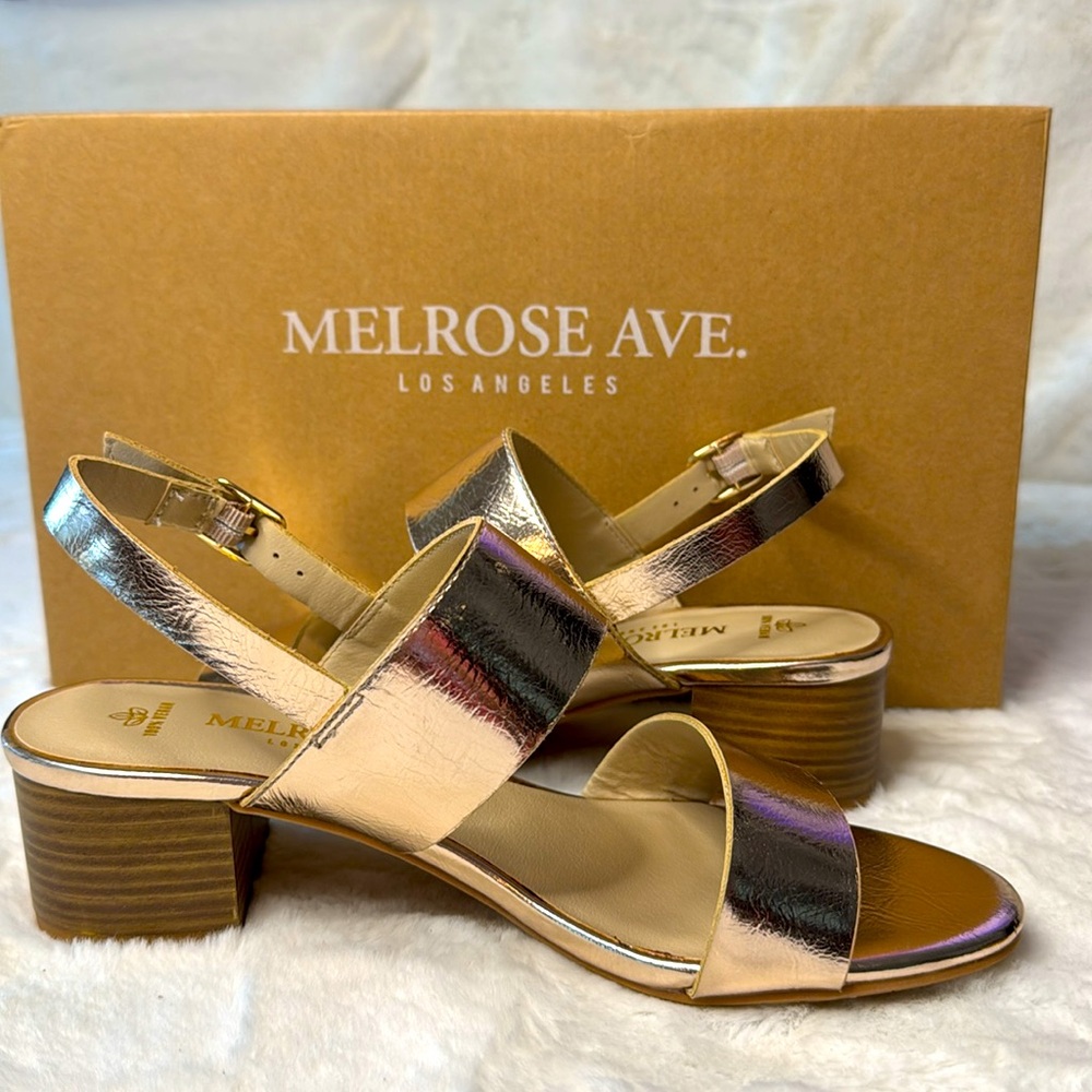 Melrose Ave. Los Angeles 100% Vegan, Rose Gold Metallic, 2” Heel, Strap Sandals - Picture 6 of 12